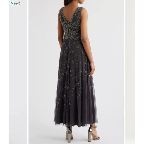 NWT Pisarro Nights Beaded Sequin Mesh Gown with Matching Jacket - Grey (Size 10) - Picture 3 of 16